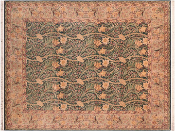 handmade Traditional Dafodils Green Gray Hand Knotted RECTANGLE 100% WOOL area rug 8x10